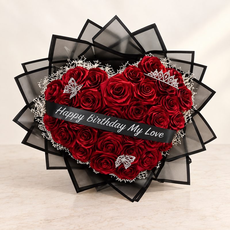 Corazón de rosas rojas personalizado