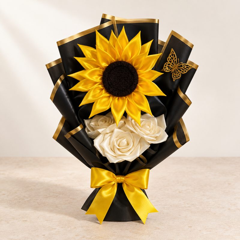 Girasol y rosas marfil